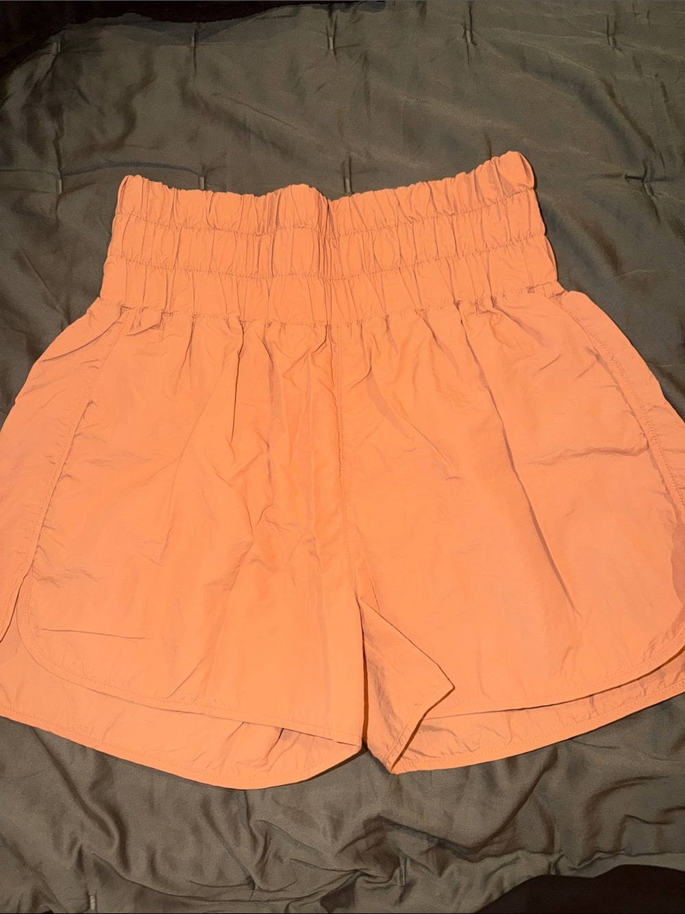 Zenana Outfitters Smocked High-Waist Athletic Shorts - Coral Peach